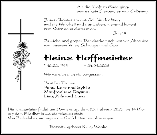Traueranzeige von Heinz Hoffmeister von Göttinger Tageblatt