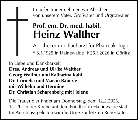 Traueranzeige von Heinz Walther von Leipziger Volkszeitung