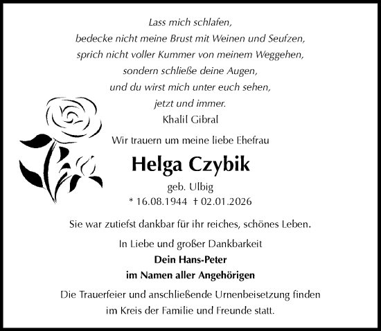 Traueranzeige von Helga Czybik von Sächsische Zeitung