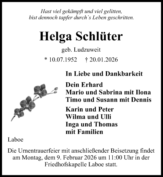 Traueranzeige von Helga Schlüter von Kieler Nachrichten