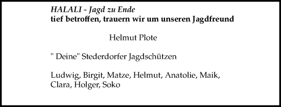 Traueranzeige von Helmut Plote von Peiner Allgemeine Zeitung