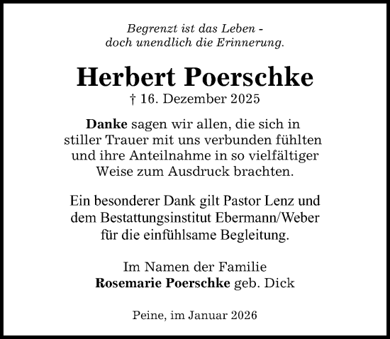 Traueranzeige von Herbert Poerschke von Peiner Allgemeine Zeitung