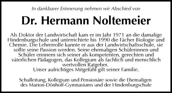 Traueranzeige von Hermann Noltemeier von Die Harke