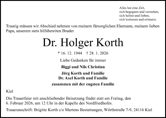 Traueranzeige von Holger Korth von Kieler Nachrichten
