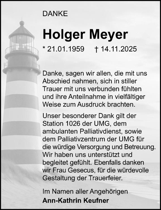 Traueranzeige von Holger Meyer von Göttinger Tageblatt