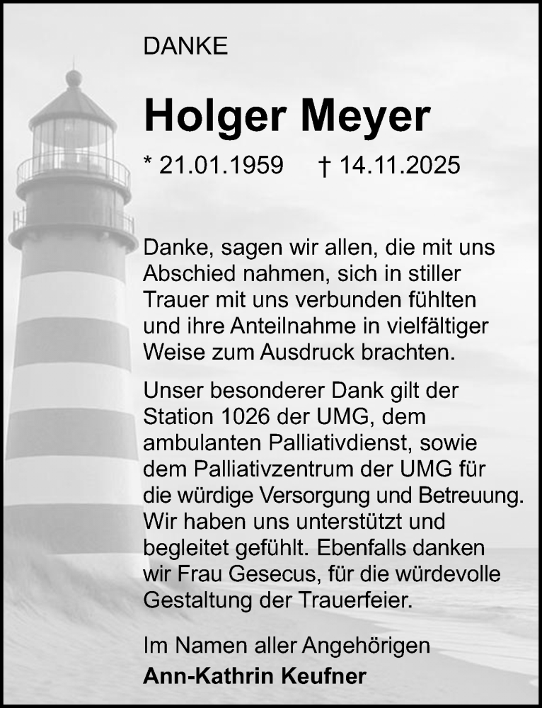  Traueranzeige für Holger Meyer vom 03.01.2026 aus Göttinger Tageblatt