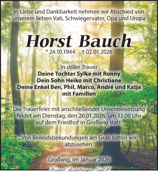 Traueranzeige von Horst Bauch von Torgauer Zeitung