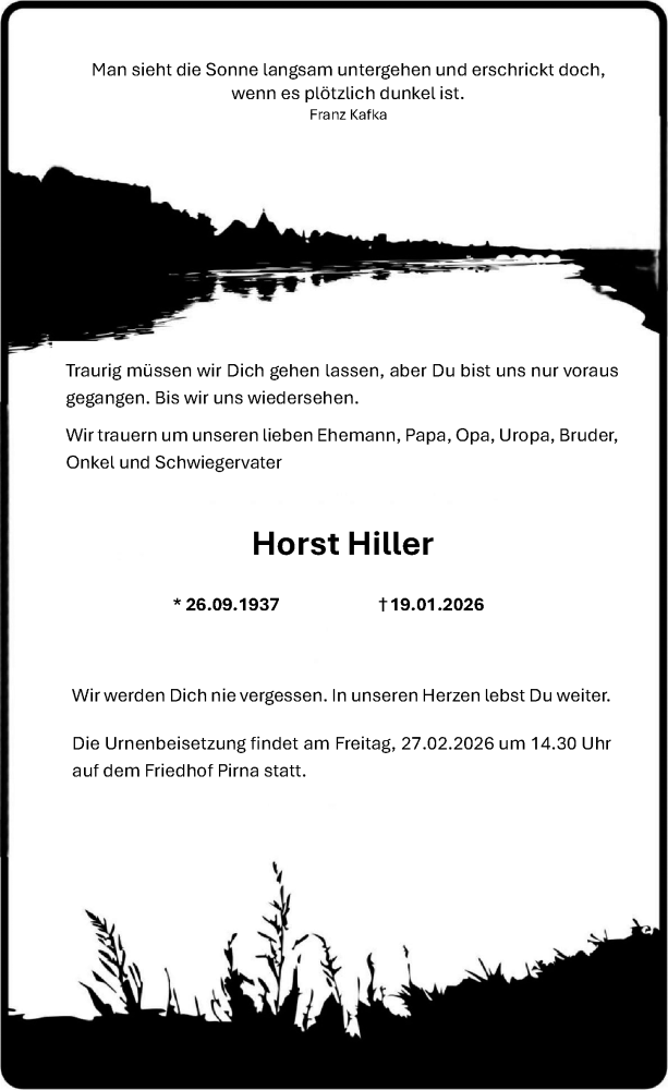  Traueranzeige für Horst Hiller vom 31.01.2026 aus Sächsische Zeitung