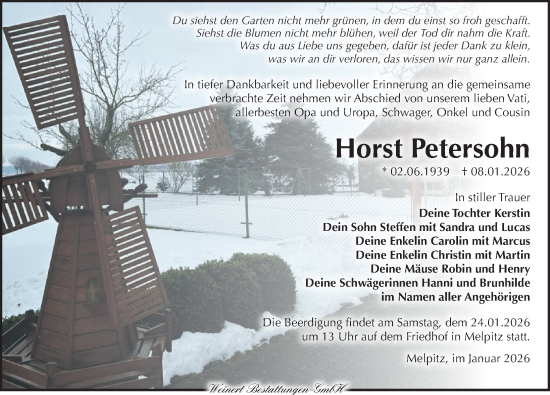 Traueranzeige von Horst Petersohn von Torgauer Zeitung