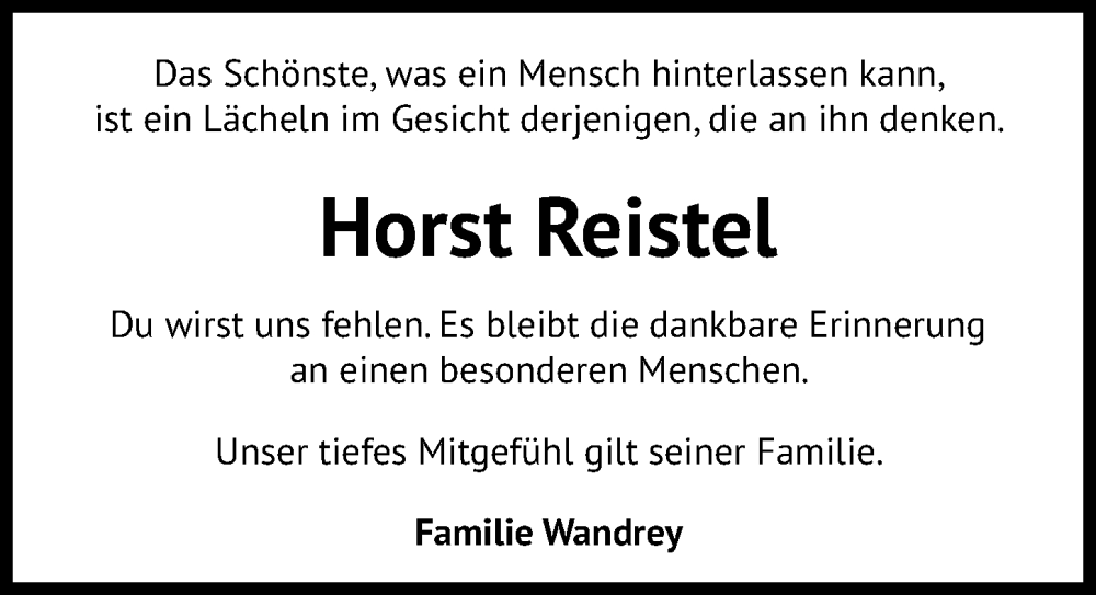  Traueranzeige für Horst Reistel vom 10.01.2026 aus Peiner Allgemeine Zeitung