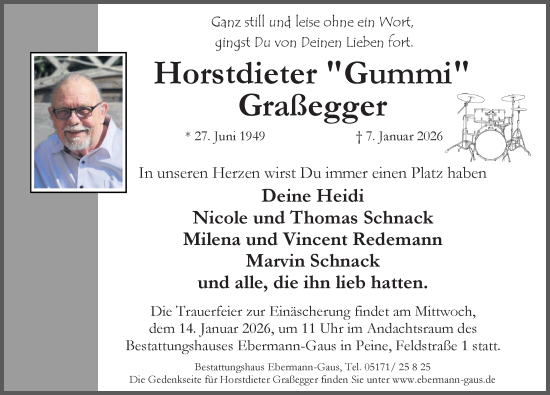 Traueranzeige von Horst Dieter Graßegger von Peiner Allgemeine Zeitung