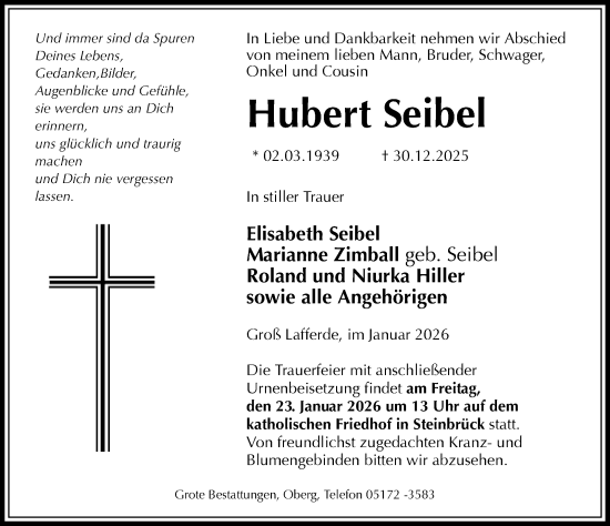 Traueranzeige von Hubert Seibel von Peiner Allgemeine Zeitung