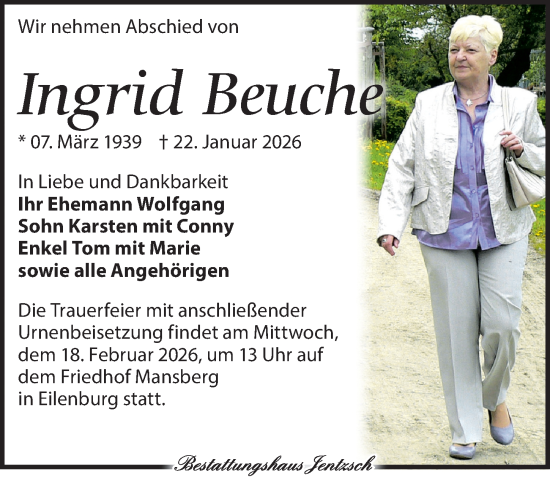 Traueranzeige von Ingrid Beuche von Leipziger Volkszeitung
