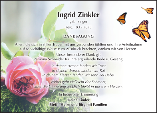Traueranzeige von Ingrid Zinkler von Torgauer Zeitung