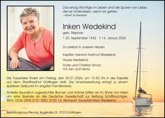 Traueranzeige von Inken Wedekind von Göttinger Tageblatt