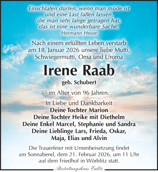 Traueranzeige von Irene Raab von Torgauer Zeitung