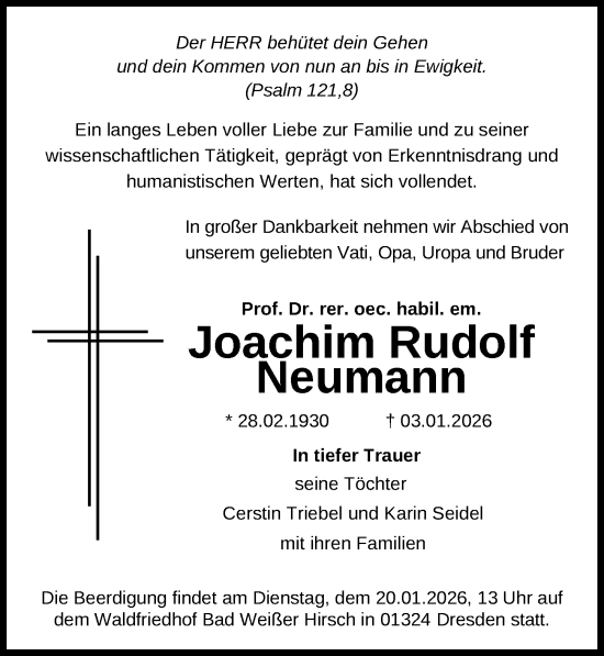 Traueranzeige von Joachim Rudolf Neumann von Sächsische Zeitung