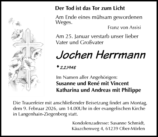 Traueranzeige von Jochen Herrmann von Sächsische Zeitung