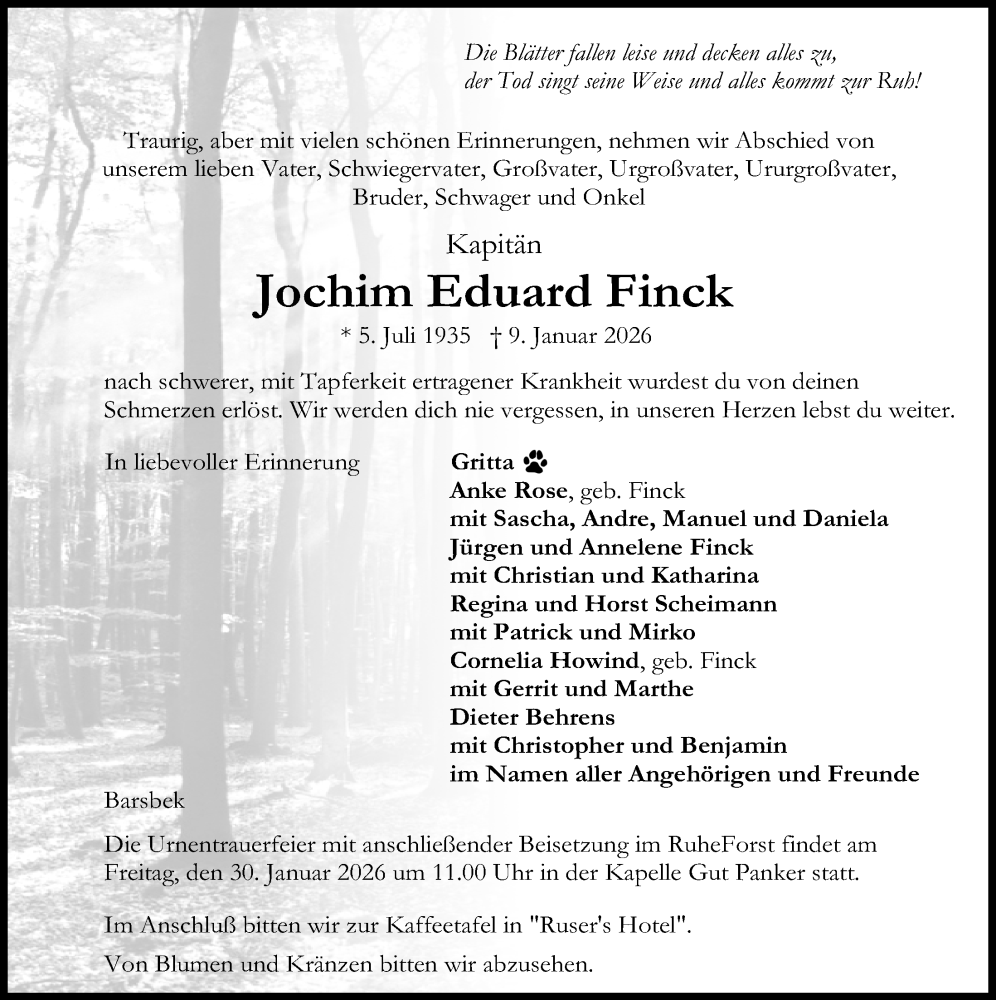  Traueranzeige für Jochim Eduard Finck vom 24.01.2026 aus Kieler Nachrichten