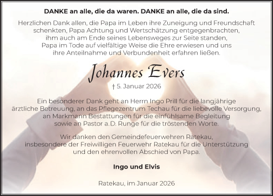 Traueranzeige von Johannes Evers von Lübecker Nachrichten