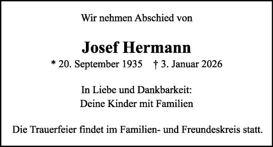 Traueranzeige von Josef Hermann von Sächsische Zeitung