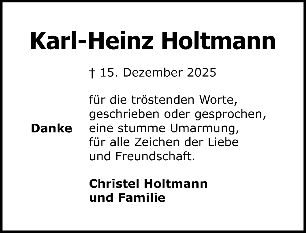  Traueranzeige für Karl-Heinz Holtmann vom 18.01.2026 aus Lübecker Nachrichten