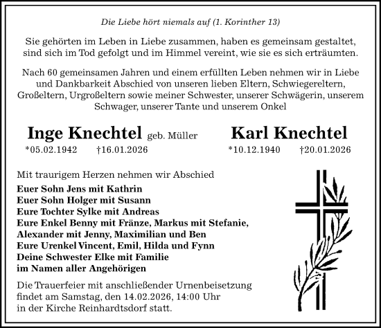 Traueranzeige von Karl Knechtel von Sächsische Zeitung