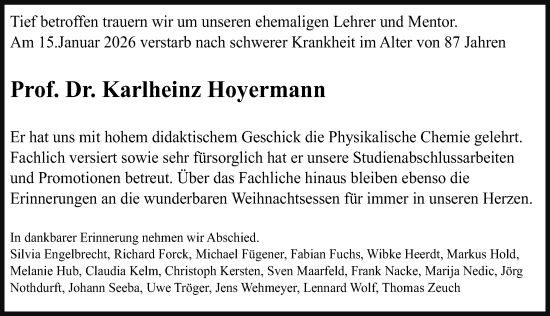 Traueranzeige von Karlheinz Hoyermann von Göttinger Tageblatt