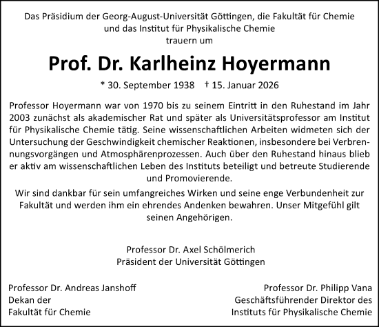Traueranzeige von Karlheinz Hoyermann von Göttinger Tageblatt