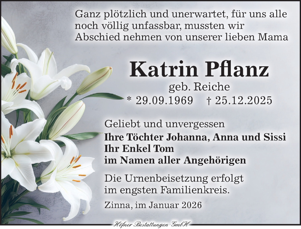  Traueranzeige für Katrin Pflanz vom 31.01.2026 aus Torgauer Zeitung