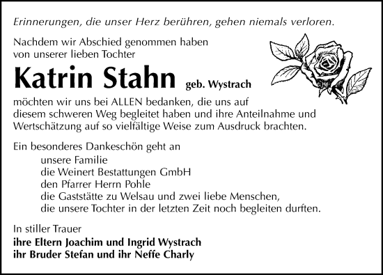 Traueranzeige von Katrin Stahn von Torgauer Zeitung