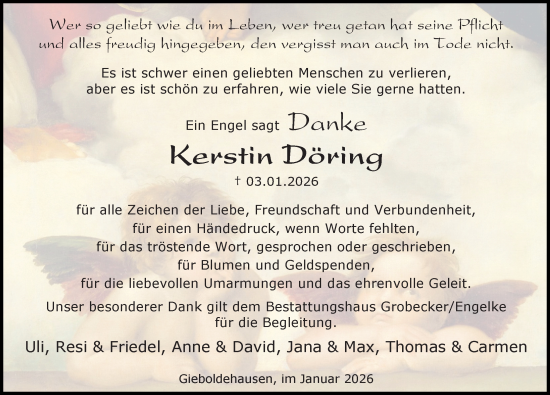 Traueranzeige von Kerstin Döring von Eichsfelder Tageblatt