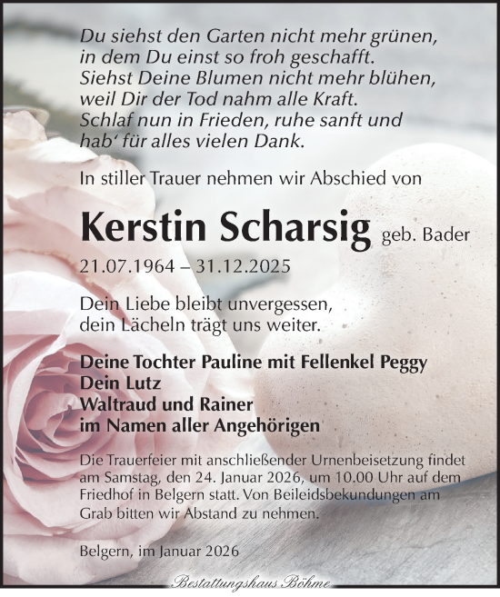 Traueranzeige von Kerstin Scharsig von Torgauer Zeitung