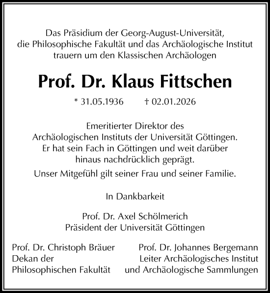 Traueranzeige von Klaus Fittschen von Göttinger Tageblatt