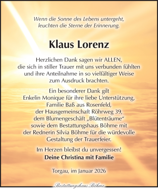 Traueranzeige von Klaus Lorenz von Torgauer Zeitung