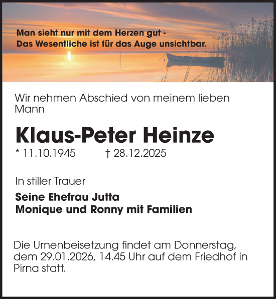 Traueranzeige von Klaus-Peter Heinze von Sächsische Zeitung