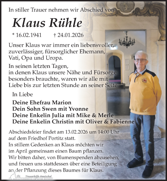 Traueranzeige von Klaus Rühle von Leipziger Volkszeitung