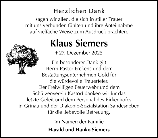Traueranzeige von Klaus Siemers von Lübecker Nachrichten