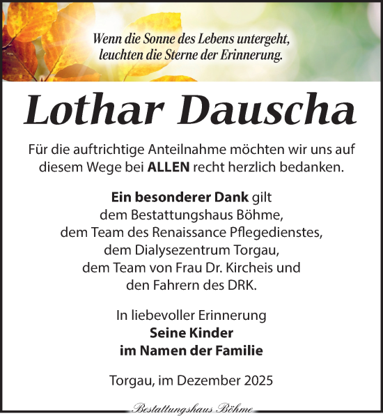 Traueranzeige von Lothar Dauscha von Torgauer Zeitung