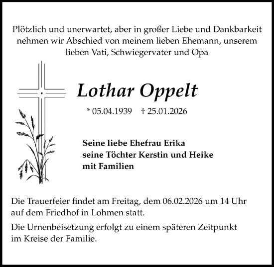 Traueranzeige von Lothar Oppelt von Sächsische Zeitung