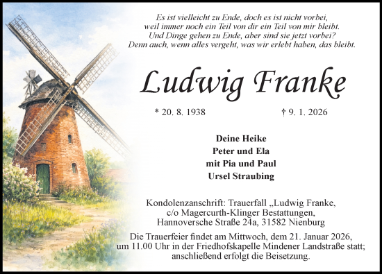 Traueranzeige von Ludwig Franke von Die Harke