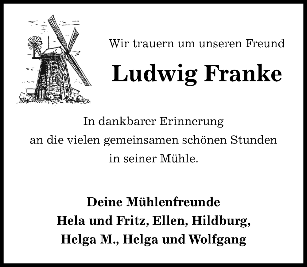  Traueranzeige für Ludwig Franke vom 17.01.2026 aus Die Harke