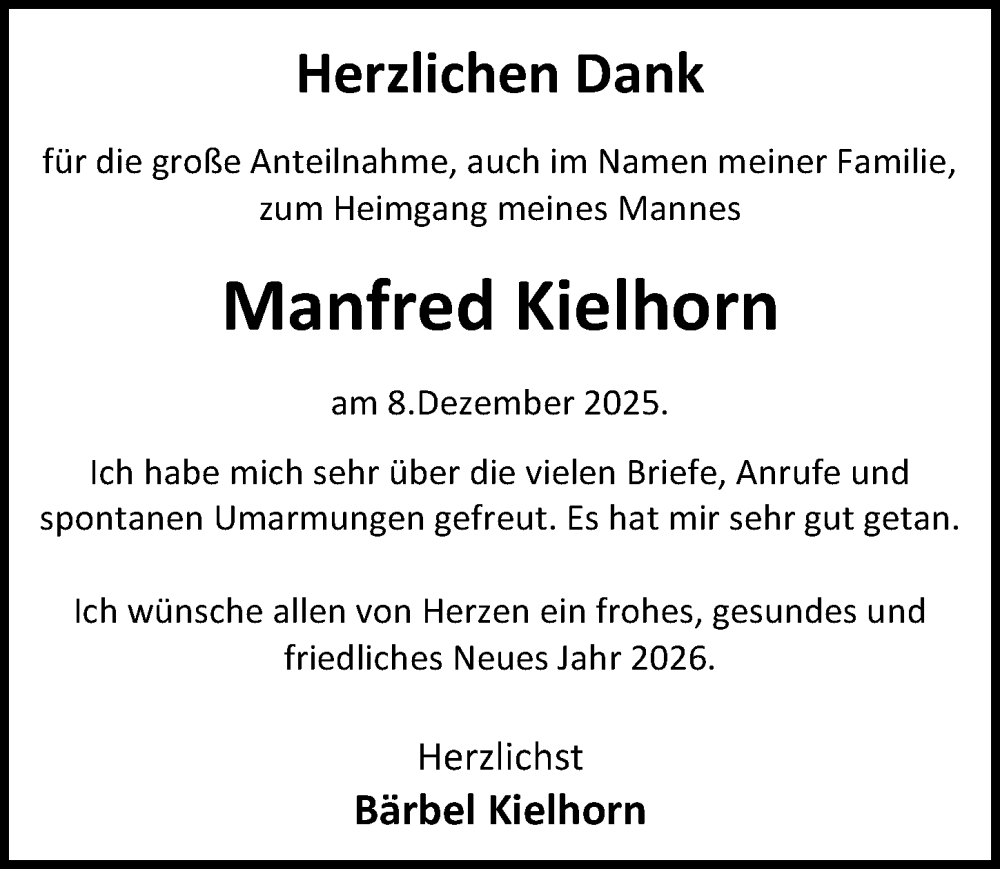  Traueranzeige für Manfred Kielhorn vom 03.01.2026 aus Göttinger Tageblatt