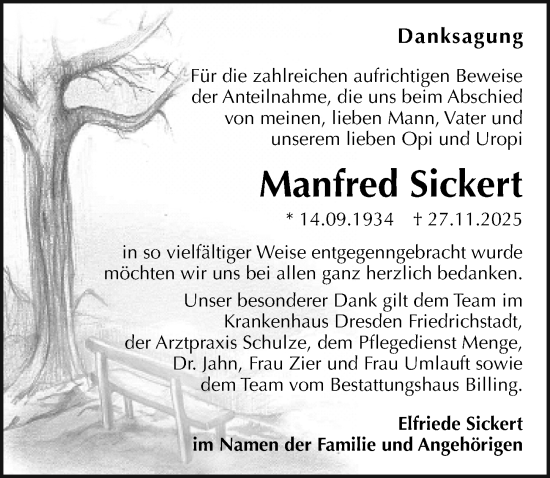 Traueranzeige von Manfred Sickert von Sächsische Zeitung