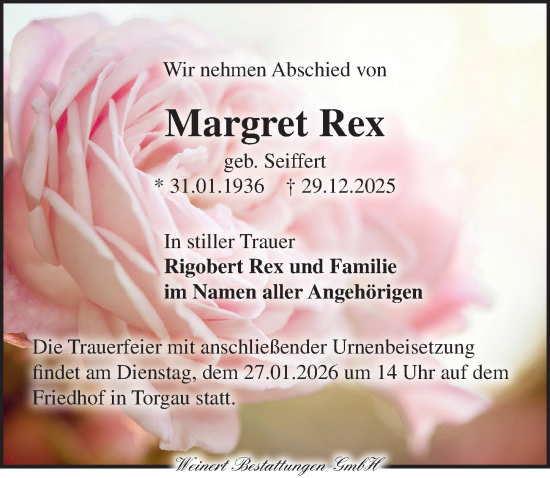 Traueranzeige von Margret Rex von Torgauer Zeitung
