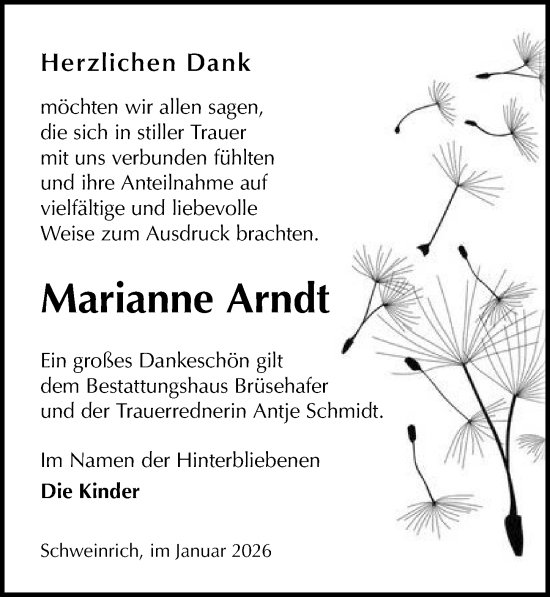 Traueranzeige von Marianne Arndt von Wochenspiegel