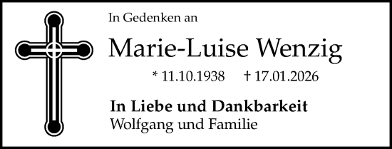 Traueranzeige von Marie-Luise Wenzig von Göttinger Tageblatt