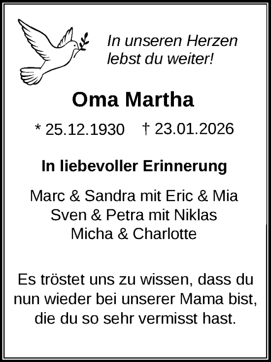 Traueranzeige von Martha  von Göttinger Tageblatt