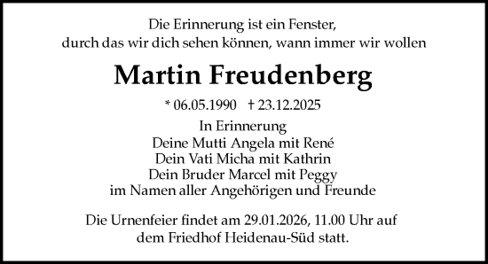 Traueranzeige von Martin Freudenberg von Sächsische Zeitung