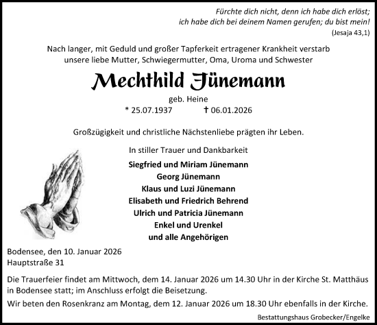 Traueranzeige von Mechthild Jünemann von Eichsfelder Tageblatt